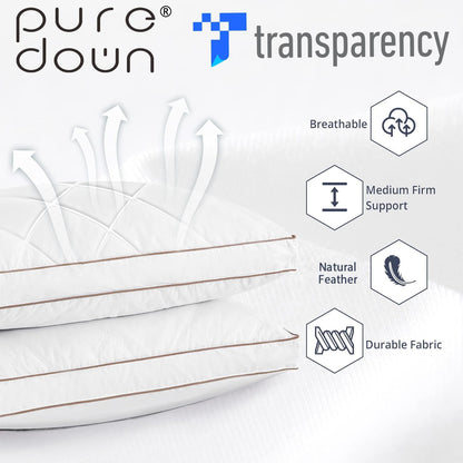Puredown® Goose Feather Down Pillows for Sleeping, Gusseted Bed Hotel Pillows Standard Size Set of 2 with 100% Cotton Fabric