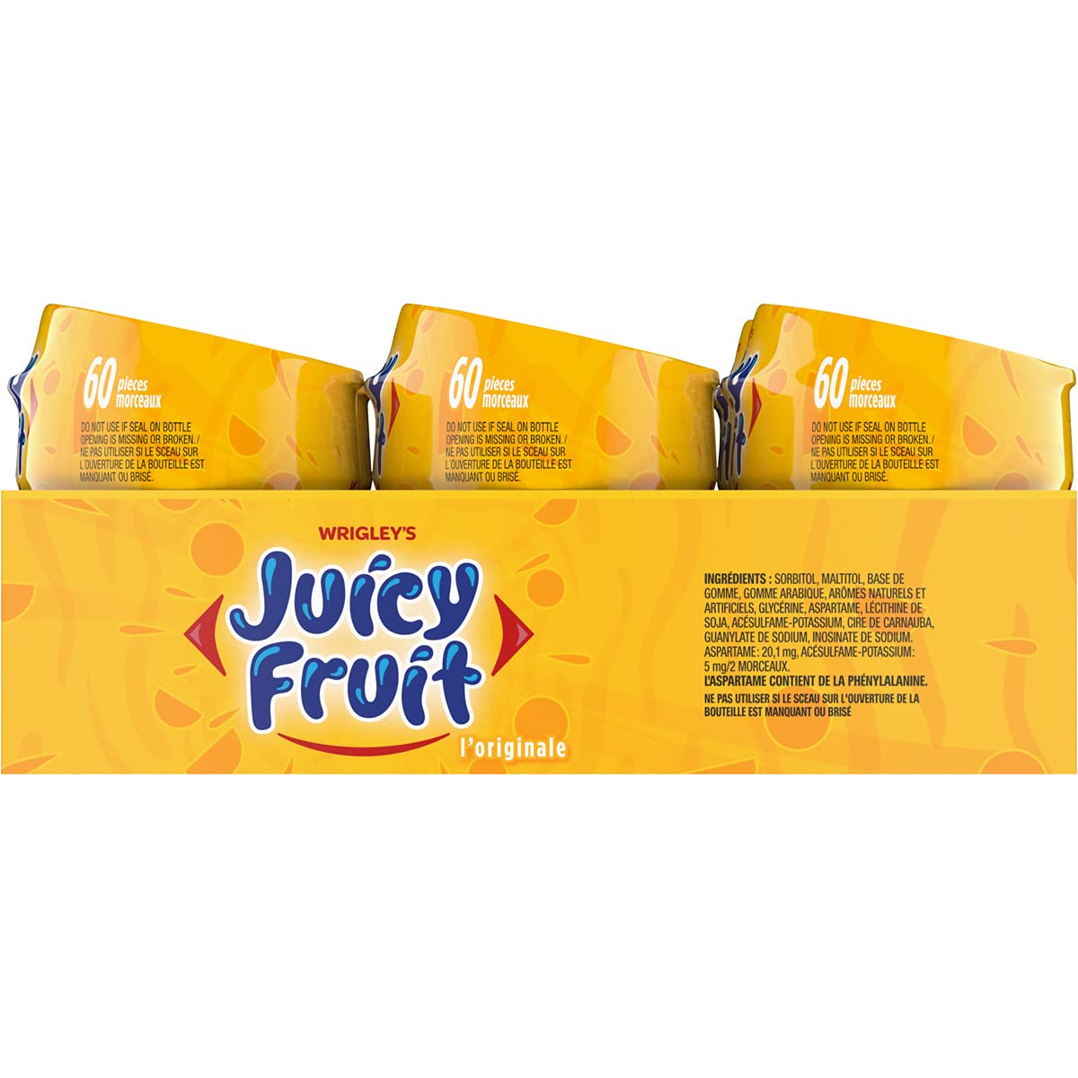 JUICY FRUIT, Fruit Flavoured Chewing Gum, 60 Pieces, 6 Bottles