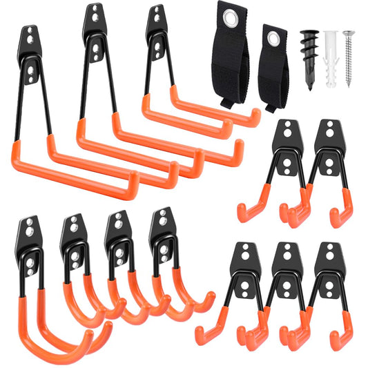 Garage Hooks Heavy Duty 14 Pack, Steel Garage Storage Hooks, Tool Hangers for Garage Wall Utility Wall Mount Hooks and Hangers with Anti-Slip Coating for Garden Tools, Ladders, Bulky Items - Available at All In One Marketplace Canada