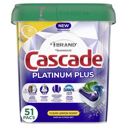 Cascade Platinum Plus Dishwasher Detergent Pods, Dish Detergent Soap, Lemon Scent, 51 Count