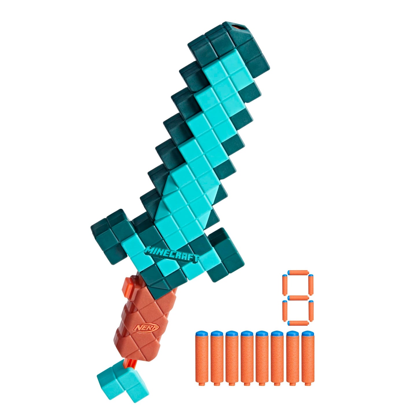 Nerf Minecraft Sword Dart Blaster, Pull Back Priming, Foam Edge, 8 Nerf N1 Darts, Ages 8+ Nerf