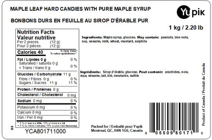 Yupik Pure Maple Syrup Hard Candies – Maple Leaf Shaped, 1 kg, Individually Wrapped, Canadian Made