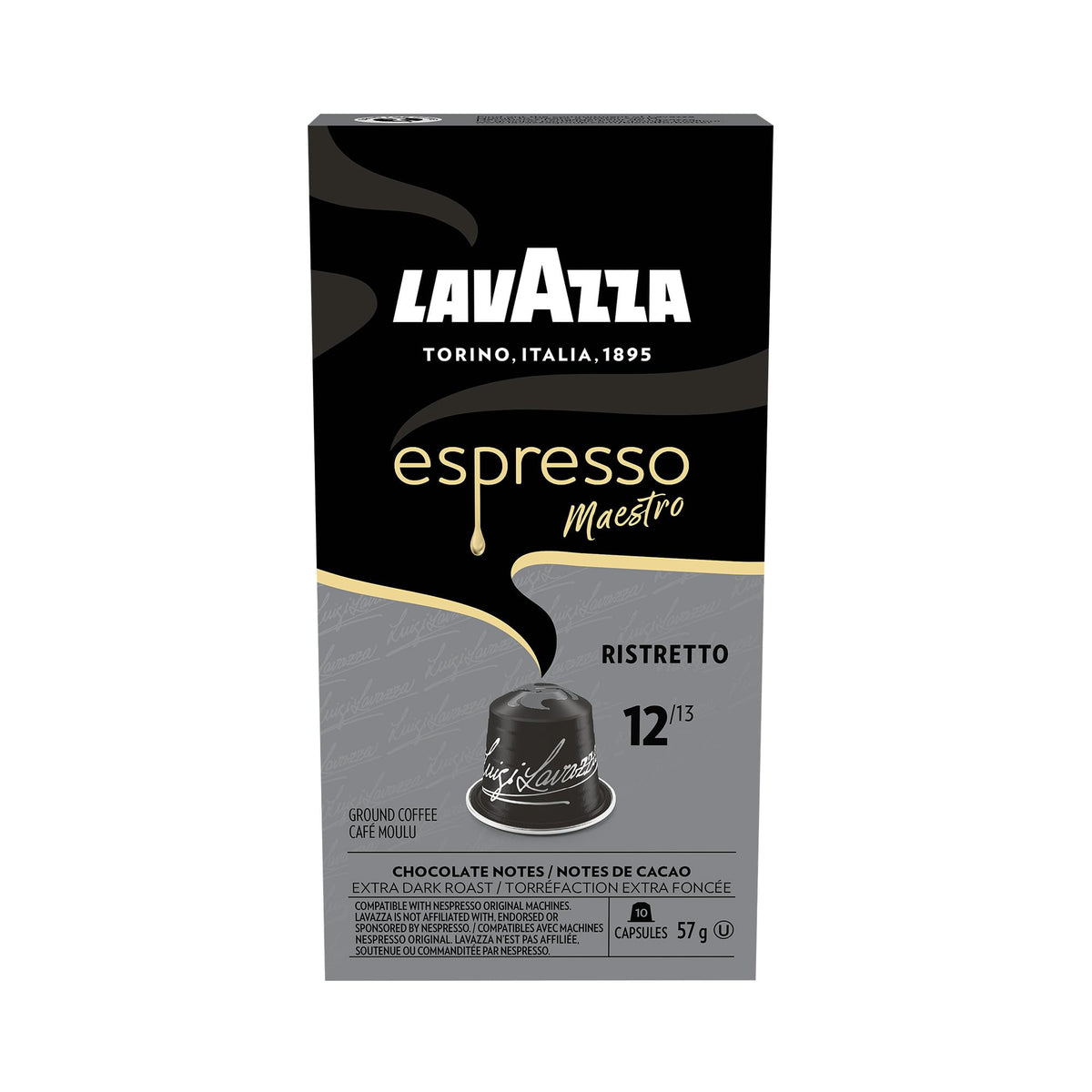 Lavazza Espresso Maestro Ristretto Dark Roast Coffee Capsules Compatible with Nespresso Original Machines, Intense and Full-bodied, notes of chocolate and caramel (100 capsules)