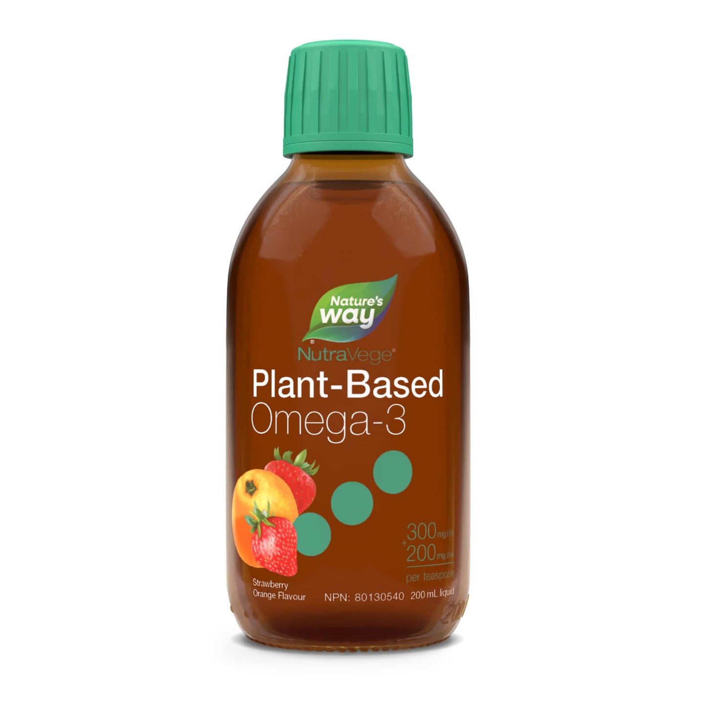 Nature's Way NutraVege Plant-Based Omega-3 – Vegetarian Liquid Omega-3 Supplement with 150mg EPA + 300mg DHA - Strawberry Orange Flavour – Support Heart, Eyes and Brain Function in Adults, 200ml Nature's Way
