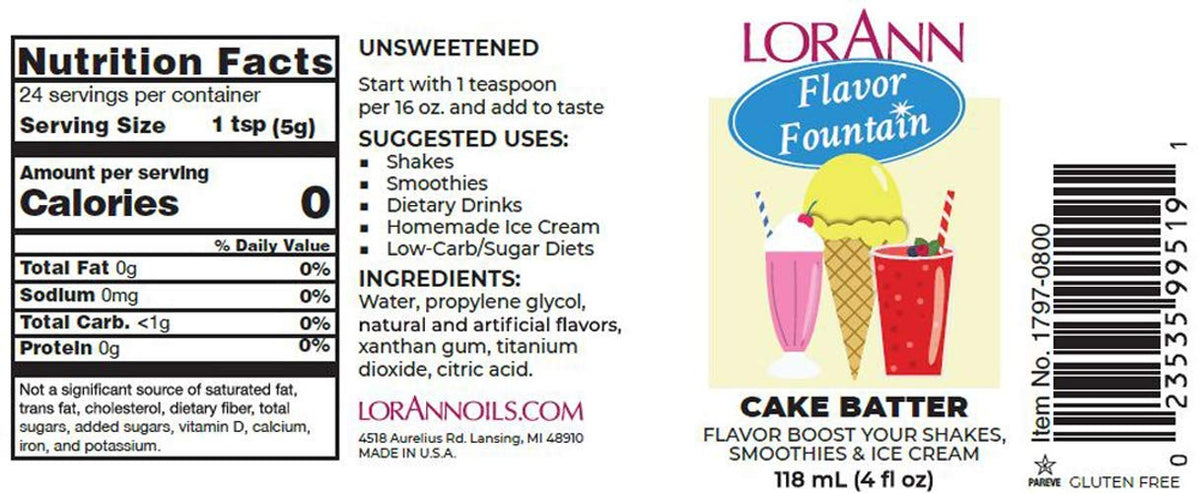 LorAnn Cake Batter (White) Flavor Fountain, 4 oz Bottle 🍁 All In One Marketplace Canada