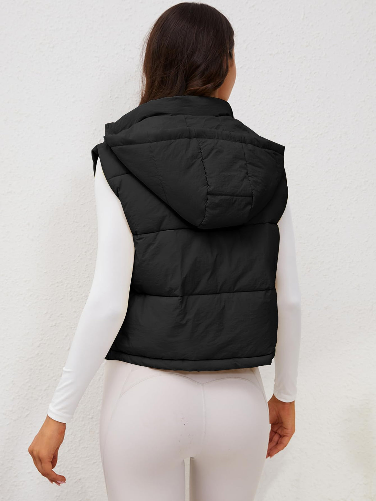 Ogfao Womens Puffer Vest with Hood Winter Warm Outerwear Cropped Vests with Pockets Black M 🍁 All In One Marketplace Canada