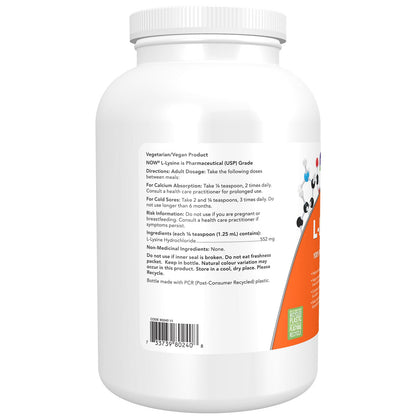 NOW Supplements, L-Lysine (L-Lysine Hydrochloride) Powder, Supports Collagen Synthesis, Amino Acid, 454g