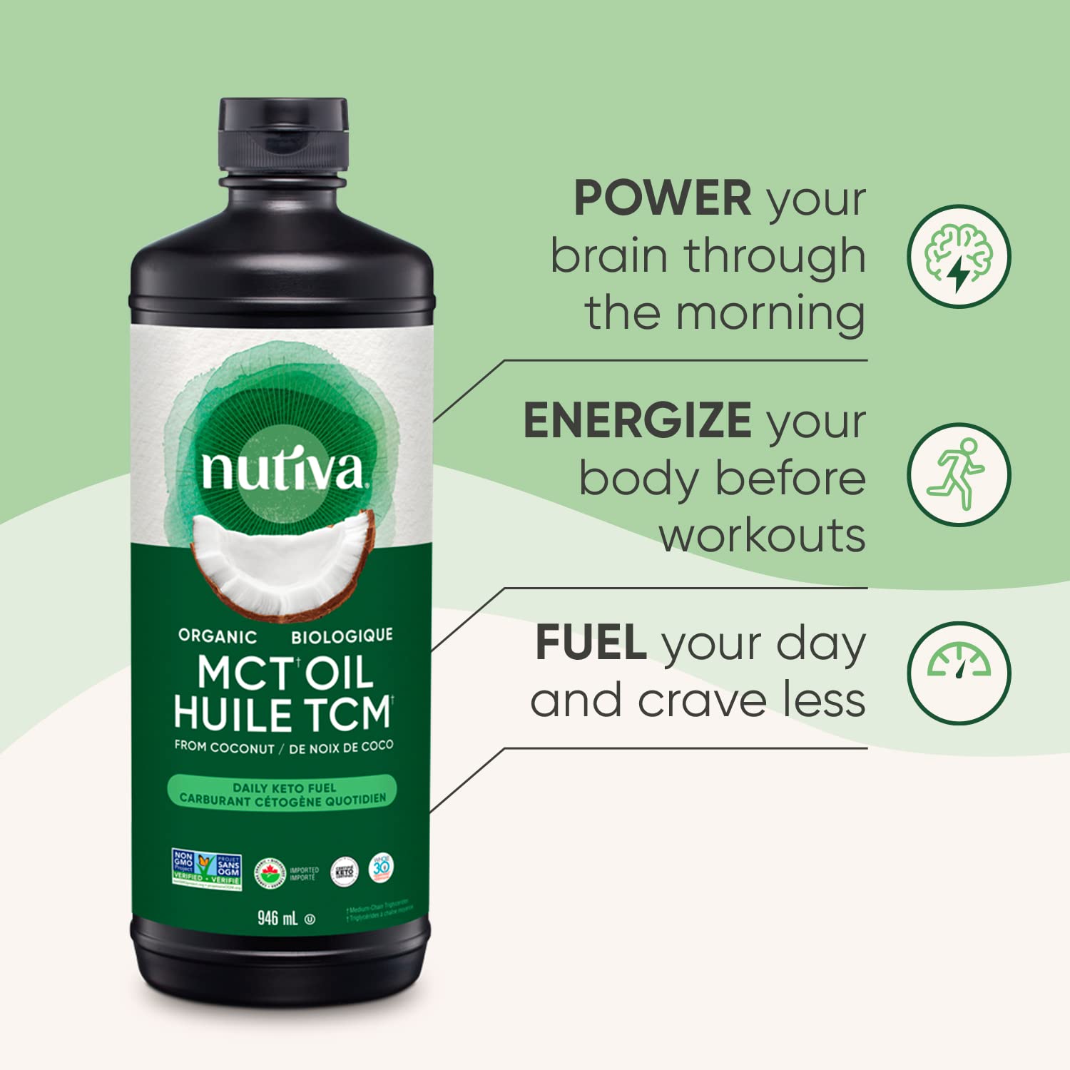 Nutiva Organic MCT Oil – 946 mL Pure, Unflavored Medium Chain Triglycerides for Keto, Paleo & Vegan Diets