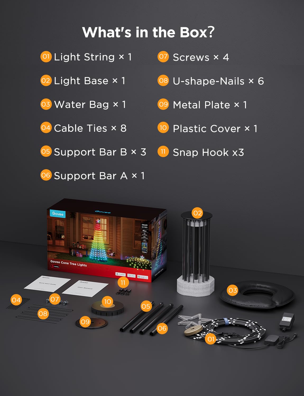 Govee Christmas Cone Tree Lights, 6ft 316 LEDs RGBIC Christmas Tree Lights with Smart App Control, IP67 Waterproof Outdoor String Lights for Xmas & Halloween Decor, 82+ Scene Modes, Music Sync 🍁 All In One Marketplace Canada