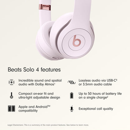 Beats Solo 4 - Wireless Bluetooth On-Ear Headphones, Apple & Android Compatible, Up to 50 Hours of Battery Life - Cloud Pink