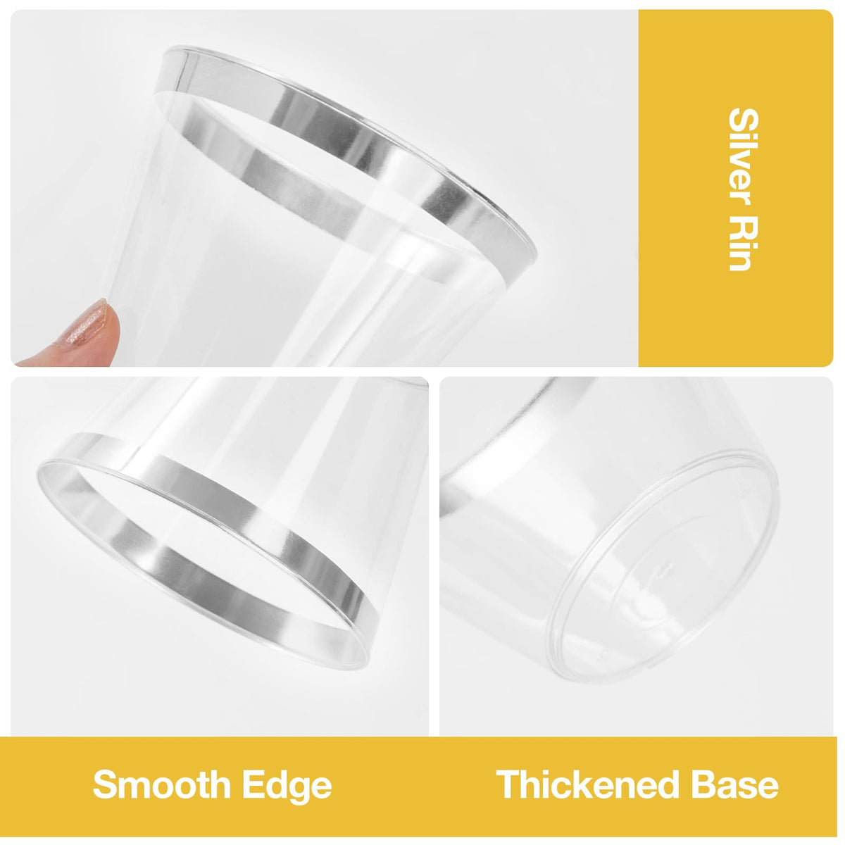 Goodluck 100PCS 9oz Silver Plastic Cups, Clear Plastic Cups with Silver Rim 🍁 All In One Marketplace Canada