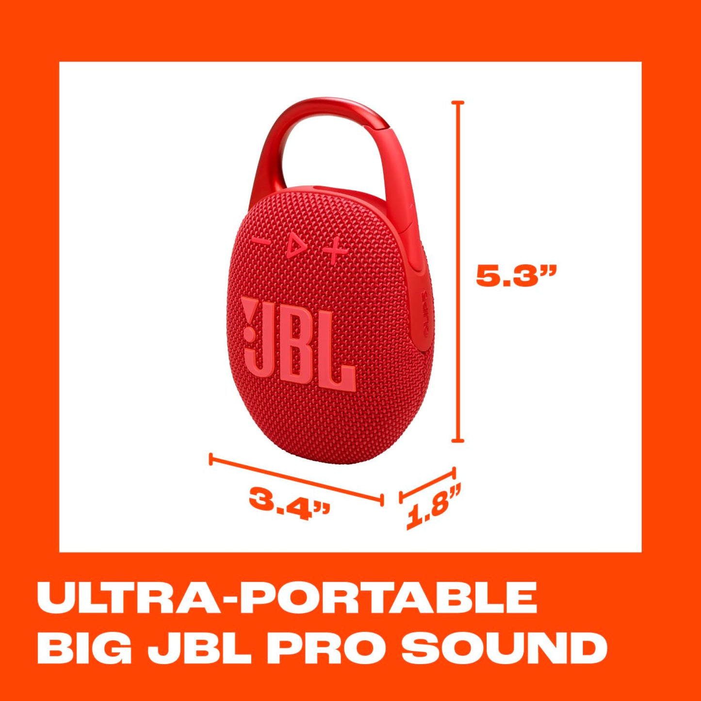 JBL Clip 5 - Ultra-Portable, Waterproof and Dustproof Bluetooth Speaker, Integrated Carabiner, Up to 12 Hours of Play, Made in Part with Recycled Materials (Red)