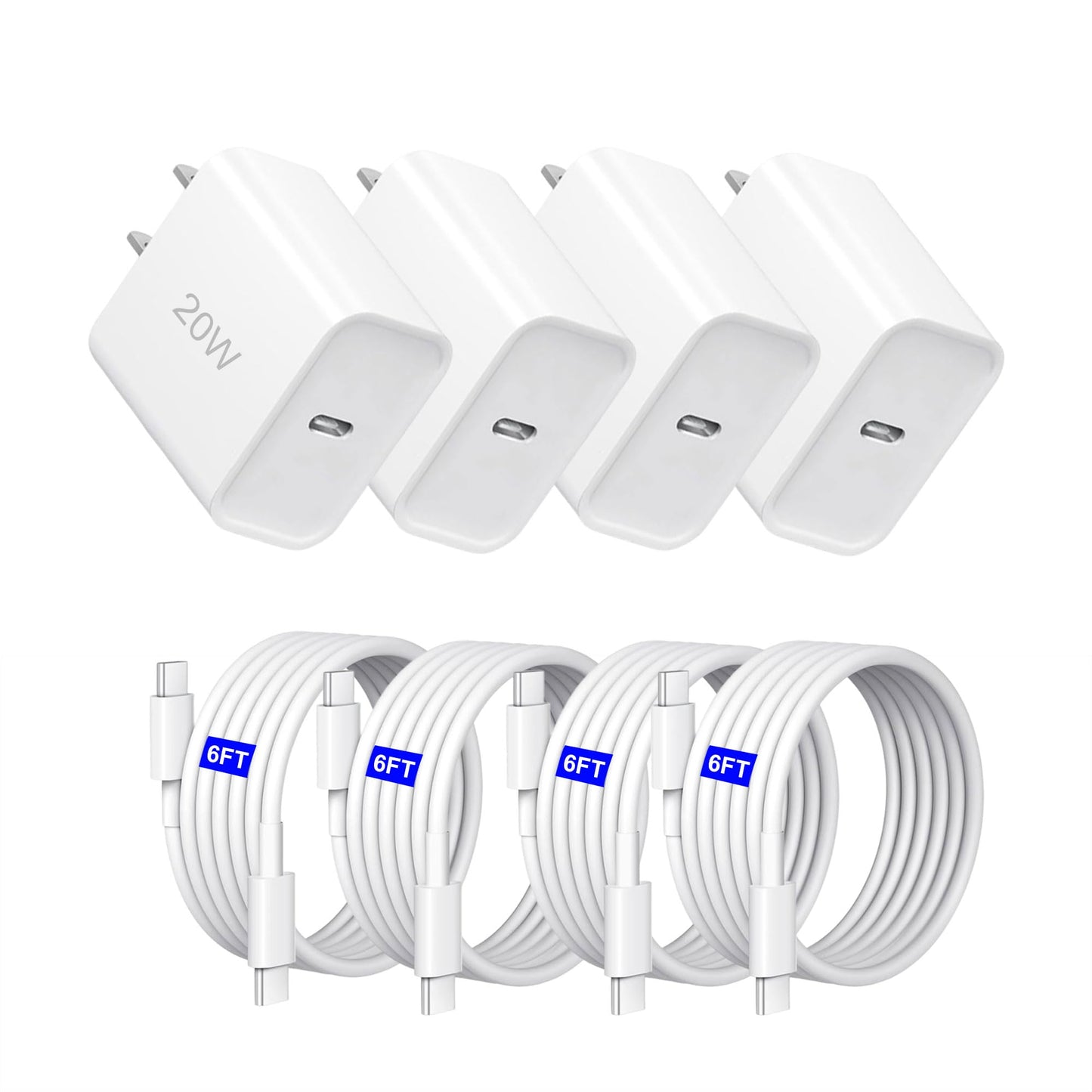 i Phone17/16/15 Fast Charger，20W USB C Charging Block with 6FT USB-C Charging Cable for i Phone17/17 Plus/17 Pro Max/16/16 Plus/16 Pro/16 Pro Max/15/15 Pro Max【4 Pack】
