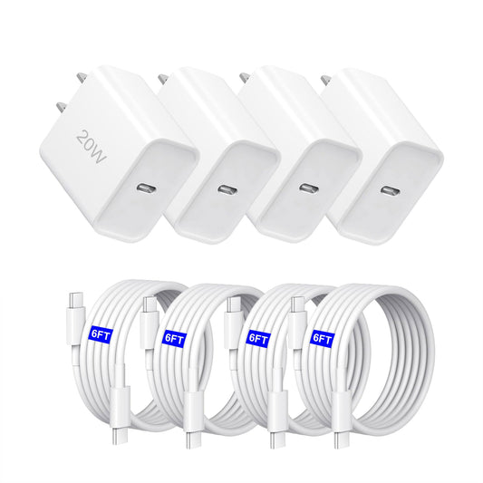 i Phone17/16/15 Fast Charger，20W USB C Charging Block with 6FT USB-C Charging Cable for i Phone17/17 Plus/17 Pro Max/16/16 Plus/16 Pro/16 Pro Max/15/15 Pro Max【4 Pack】