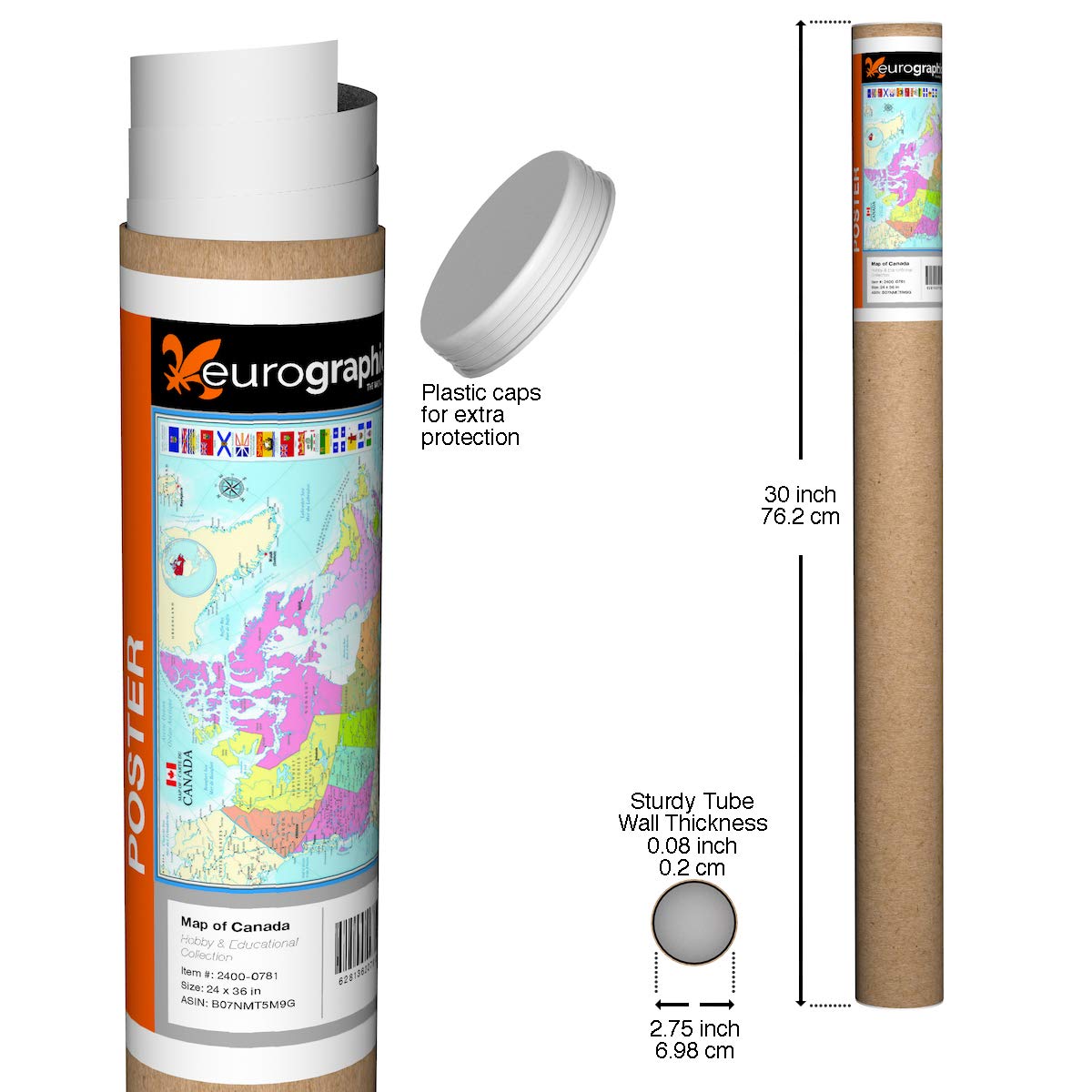 EuroGraphics Map of Canada - (Detailed) Poster 36 x 24 inch