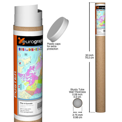 EuroGraphics Map of Canada - (Detailed) Poster 36 x 24 inch