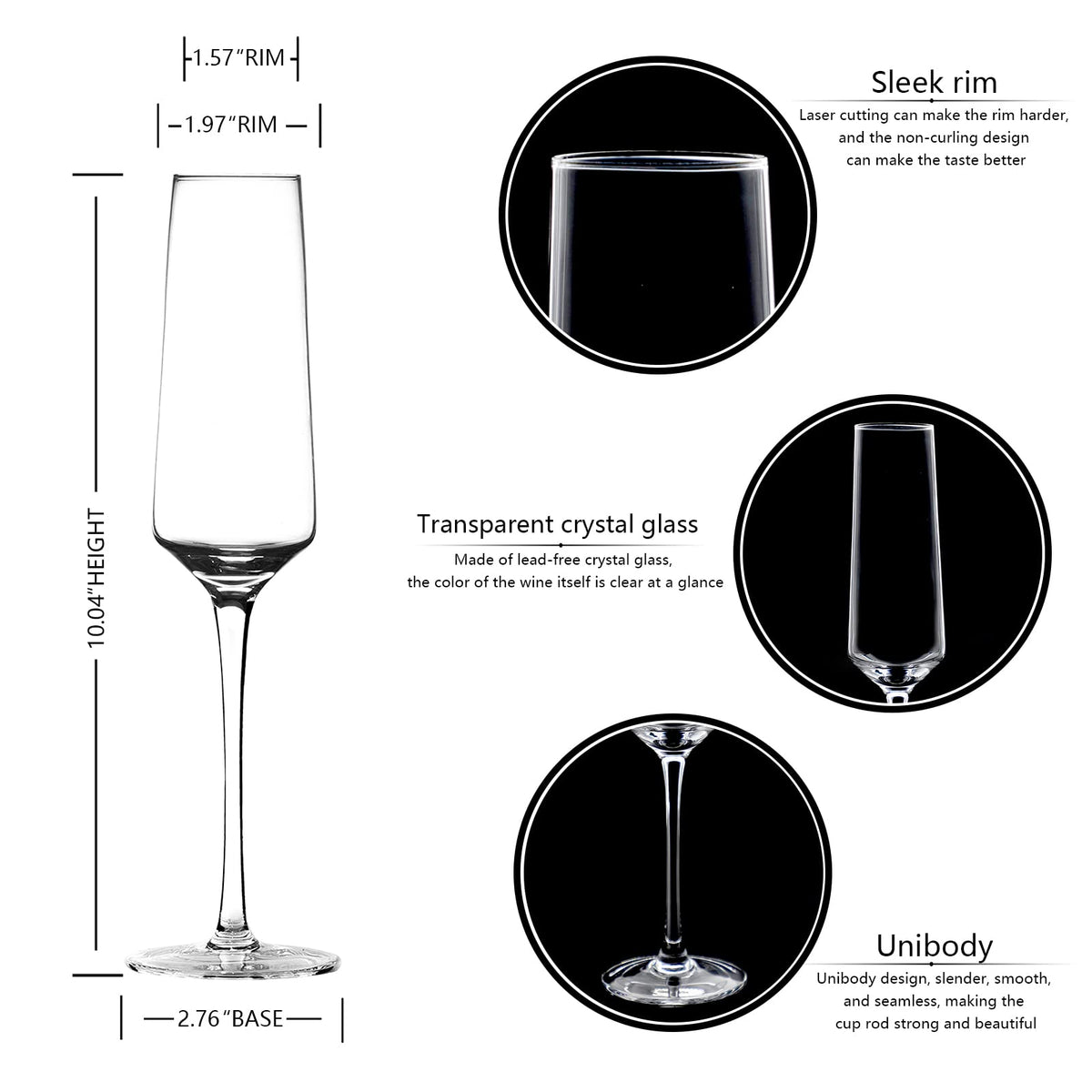 BACLIFE Champagne Flutes - Hand Blown Elegant Champagne Glasses Set of 6 - Unique Gift for Birthday,Wedding, Christmas - Ideal for Wine Tasting,Daily Use - 7.5 oz, Clear 🍁 All In One Marketplace Canada