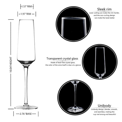 BACLIFE Champagne Flutes - Hand Blown Elegant Champagne Glasses Set of 6 - Unique Gift for Birthday,Wedding, Christmas - Ideal for Wine Tasting,Daily Use - 7.5 oz, Clear 🍁 All In One Marketplace Canada