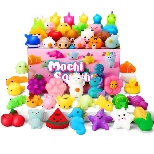 JOYIN Mochi Squishy Toys Set, Random 25 Pack Mini Mochi Party Favors for Kids, Easter Gifts for Kids Kawaii Squishy Toy Stress Relief Toys, Goodie Bags Fillers with Storage Box, Classroom Prizes