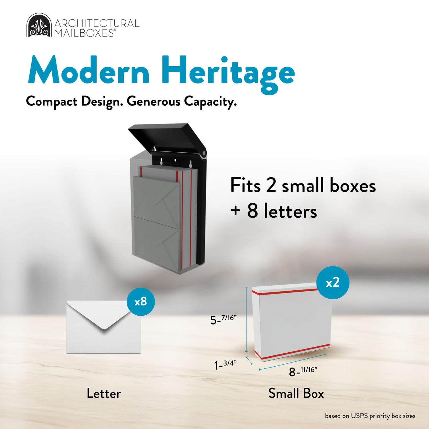 Architectural Mailboxes Modern Heritage Wall Mount Mailbox, Black, Small ARCHITECTURAL MAILBOXES