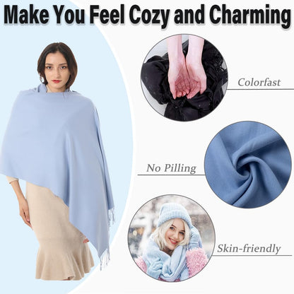 Women's Scarf Pashmina Shawls and Wraps 79x28 Acrylic Blend Blue 🍁 All In One Marketplace Canada