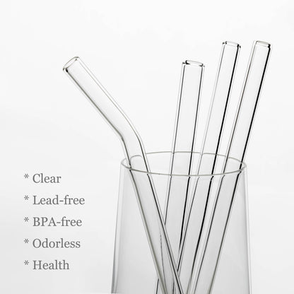 Nafender 10-Pack Glass Straws Reusable Drinking Straw Including 4 Straight and 4 Bent Straws & 2 Extra Wide Smoothie Straw with 2 Cleaning Brushes - Available at All In One Marketplace Canada