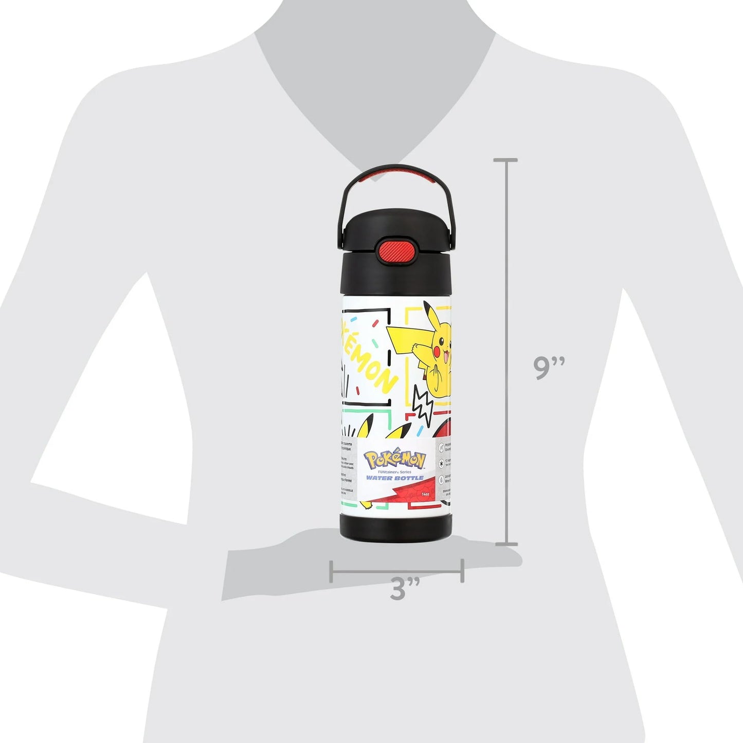 THERMOS FUNTAINER Water Bottle with Straw, 14oz, Pokemon