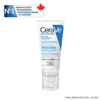 CeraVe Ultra-Light Moisturizing Gel Cream, Lightweight Face Moisturizer with Ceramides, Niacinamide & Hyaluronic Acid. Oil Free, Fast Absorbing and Fragrance-Free, Dermatologist Recommended, 52 mL - Available at All In One Marketplace Canada