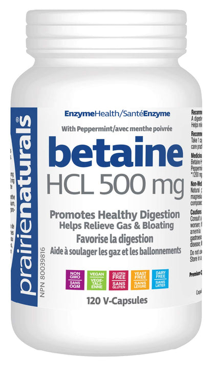 Prairie Naturals Betaine HCL 500mg VCaps - 120 Count Prairie Naturals