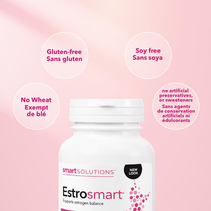 Smart Solutions Estrosmart Vegetarian Capsules, Balances Hormones, Supports Estrogen Metabolism, and Controls Breast Pain. With Calcium D-Glucarate, and DIM, Gluten-Free, Soy-Free, No Artificial Preservatives or Sweeteners, 120 Count - Available at All In One Marketplace Canada
