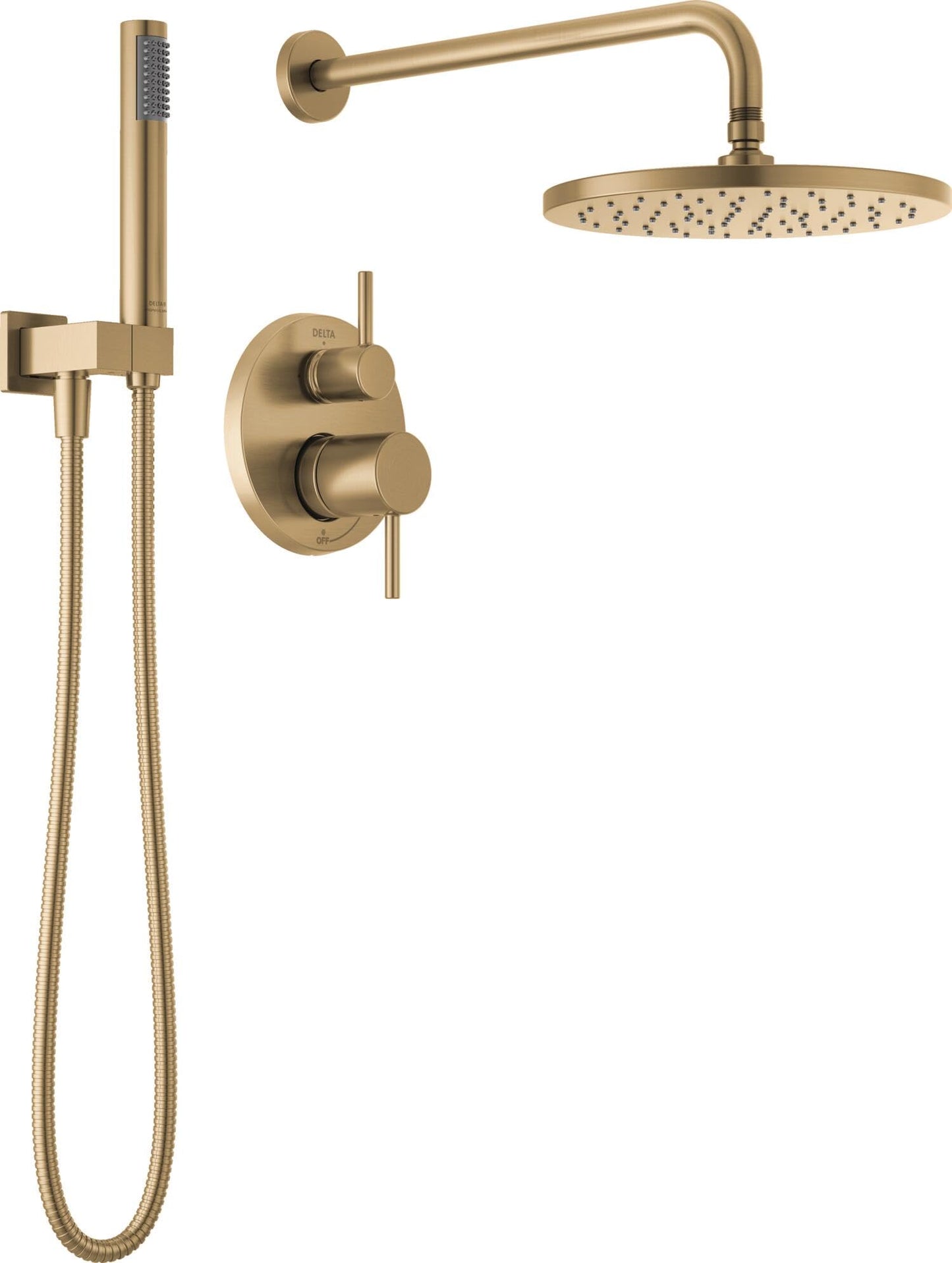 Delta Faucet Modern Raincan 2-Setting Round Shower System Including Rain Shower Head and Handheld Spray Gold, Rainfall Shower System Gold, Shower Valve and Trim Kit, Champagne Bronze 342702-CZ DELTA