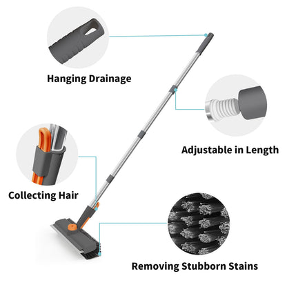 3 in 1 Floor Scrub Brush with Long Handle and 360° Rotation Head, Multi-Purpose Cleaning Brush, Including Flat Bristle Brush, Angled Bristle Brush and Scraper - Available at All In One Marketplace Canada
