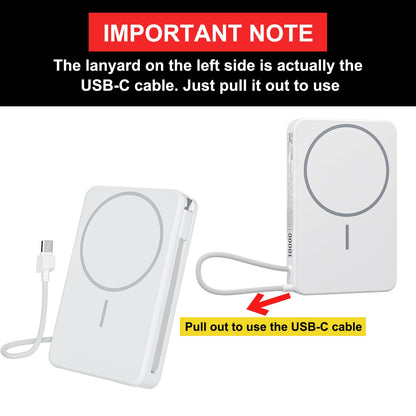 Magnetic Power Bank, 10,000mAh Wireless Portable Charger for Mag-Safe 15W Fast Charging, Battery Pack with USB-C/Lightning Cable 22.5W in/Out for iPhone 17/16/15/14/13/12 Series, AirPods & More - Available at All In One Marketplace Canada