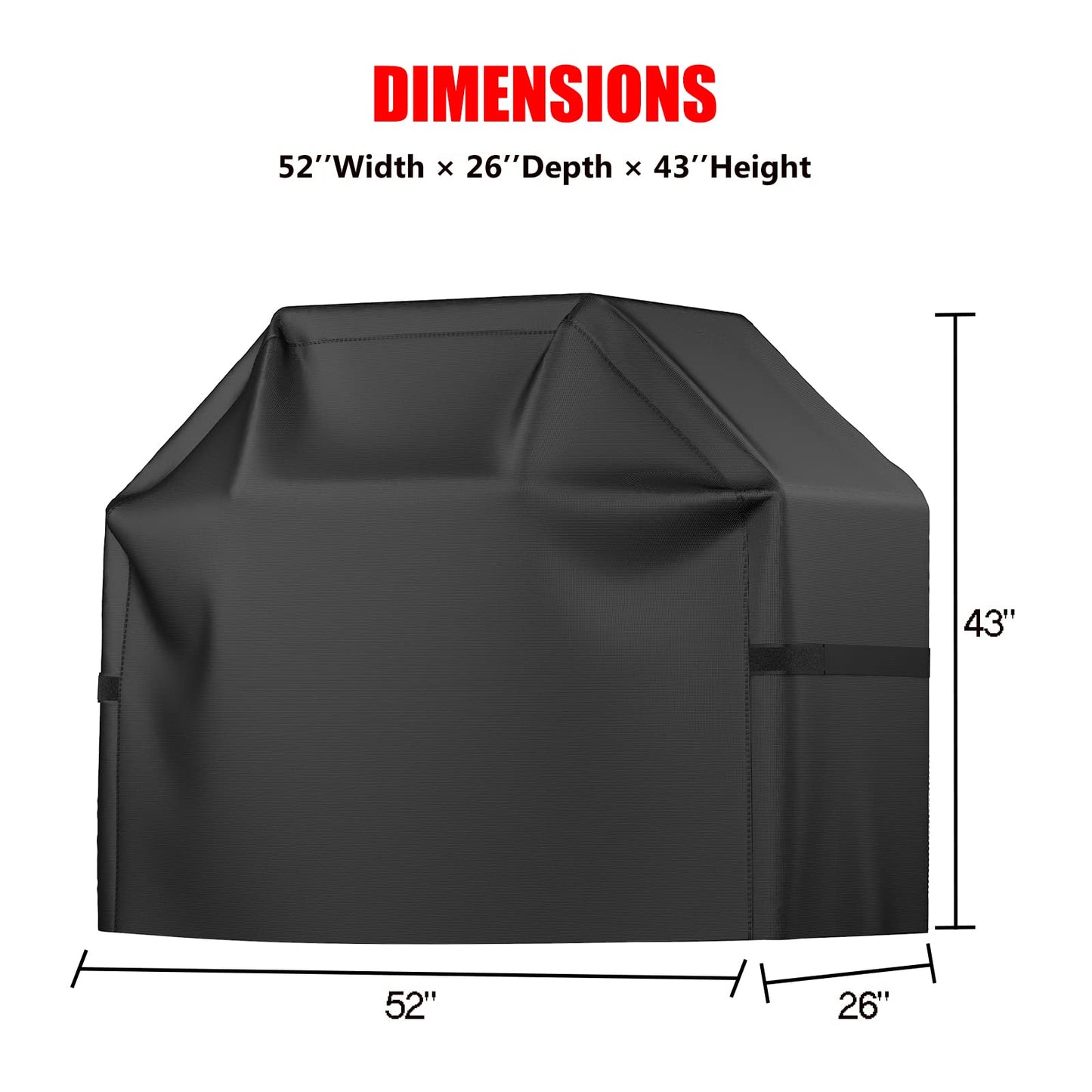 Grill Cover, 52 inch BBQ Gas Grill Cover Waterproof Weather Resistant, UV and Fade Resistant, UV Resistant Material for Weber Char-Broil Nexgrill Grills and More, Black