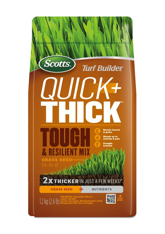 Scotts Turf Builder Quick + Thick Tough & Resilient Grass Seed Mix, 1.2kg (167 sq Meters / 1,805 sq feet Coverage) | Resilient Mix for Active Yards, Pets & Pests 🍁 All In One Marketplace Canada Scotts