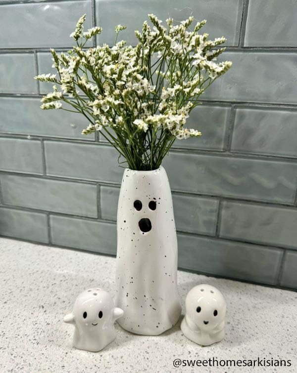 Vase fantôme Mud Pie, vase à fleurs d'Halloween moyen pour décoration d'automne