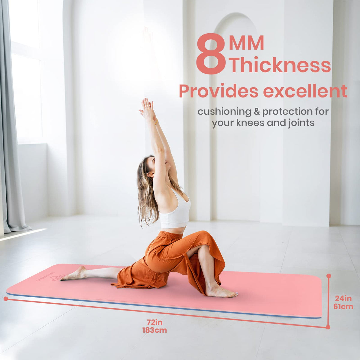 Overmont TPE Yoga Mat 1/3" Extra Thick Exercise Mat Non-Slip Workout Mat High Density Anti-Tear Pilates Mat for Stretching Fitness Home Gym, 72"x24"