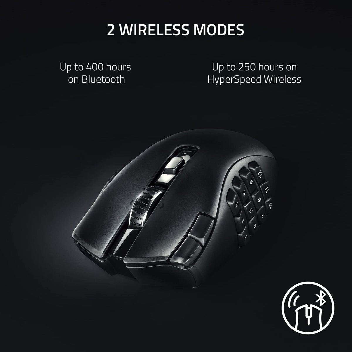 Souris gaming sans fil Razer Naga V2 HyperSpeed pour MMO, 400 h d'autonomie, noir