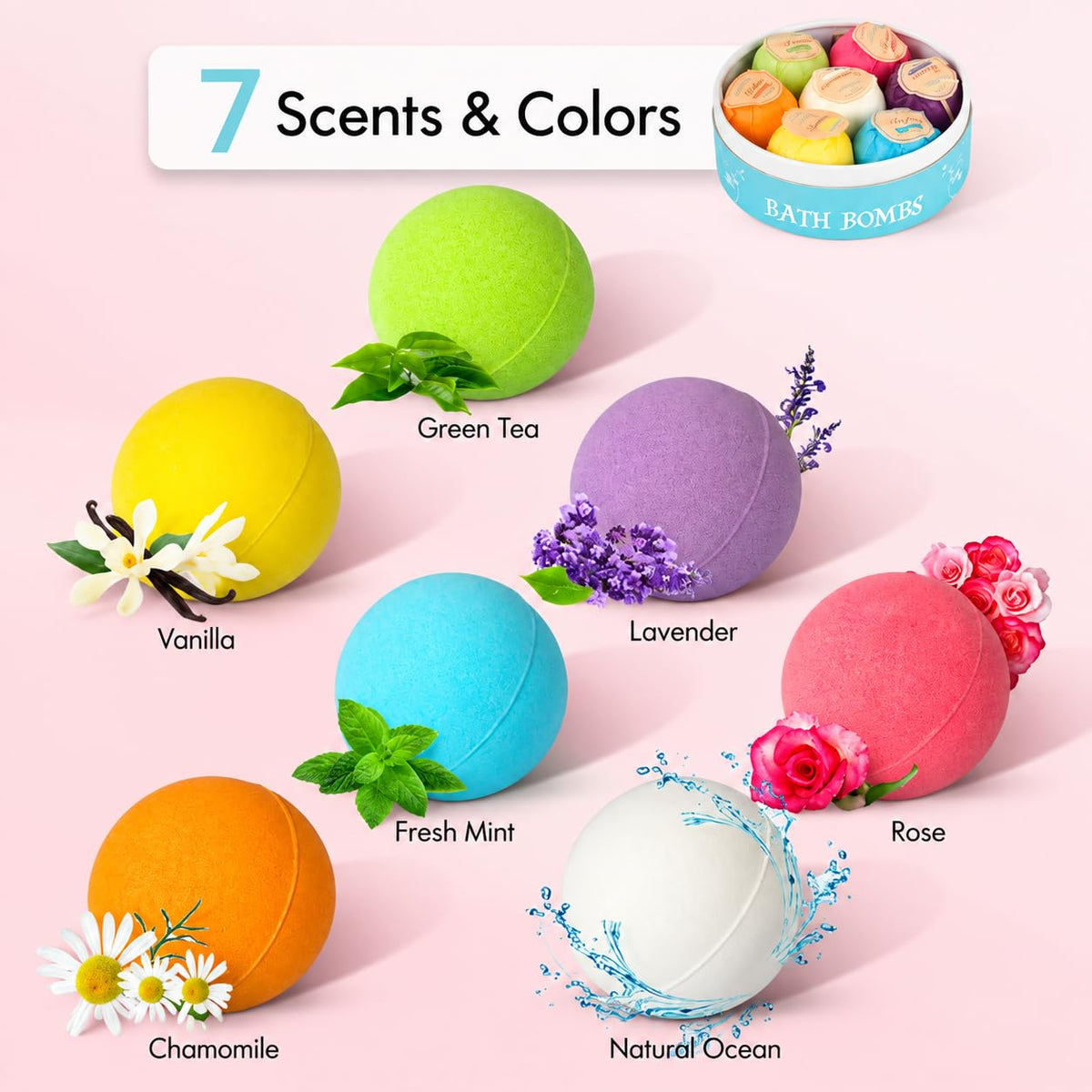 Aofmee Bath Bombs, 7 Pcs Fizzies Spa Kit Perfect for Moisturizing Skin, Birthday Valentines Mothers Day Anniversary Christmas Best Gifts Idea for Women, Mom, Her, Kids 🍁 All In One Marketplace Canada