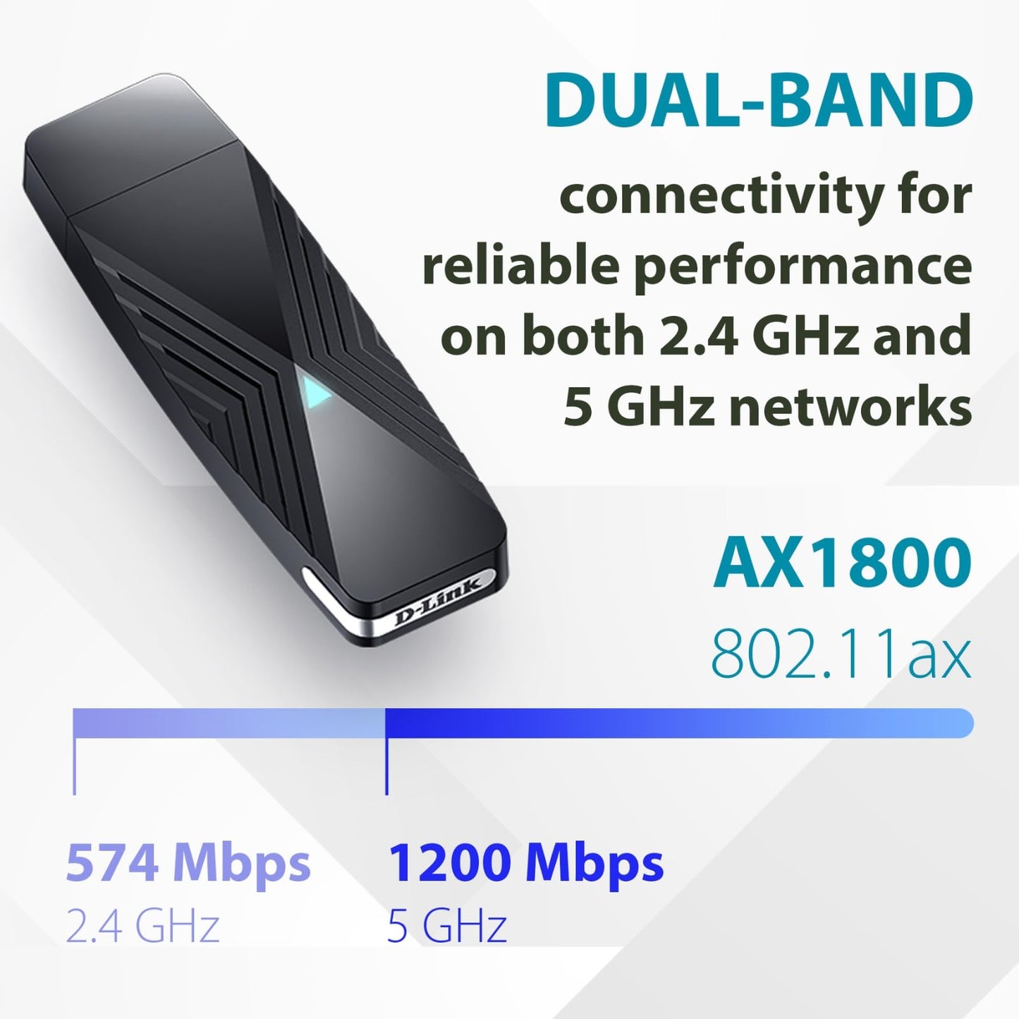 D-Link USB WiFi 6 Adapter AX1800 USB 3.0 Dual Band Long Range MU-MIMO Wireless Internet Network for Desktop PC Laptop Windows (DWA-X1850-B1-CA) D-Link