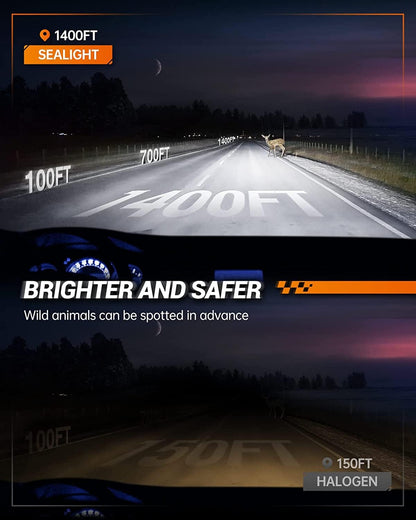 SEALIGHT H4/9003/HB2 LED Headlight Bulbs 50000 Lumens 800% Brightness, X1 Dual High/Low Beam LED Headlights Conversion Kit, 6000K Xenon White, H4 Halogen Replacement, IP67 Waterproof, Pack of 2