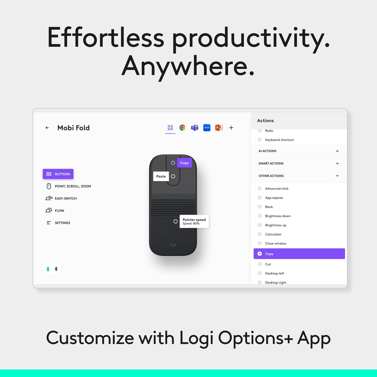 Logitech Mobi Fold Foldable Wireless Mouse with Quiet Click, Graphite