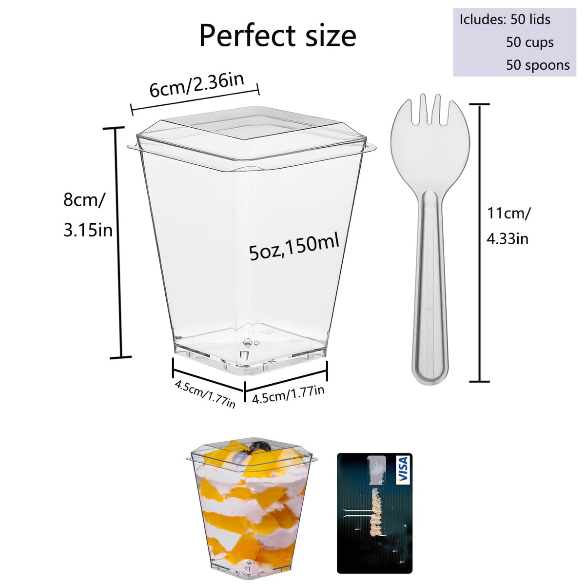 Toowood 50pcs Clear Dessert Cups with Lids and Spoons, 5.4oz Dessert Cups, Mini Cups Reusable Square Parfait Cup for Party Appertizer, Christmas 🍁 All In One Marketplace Canada