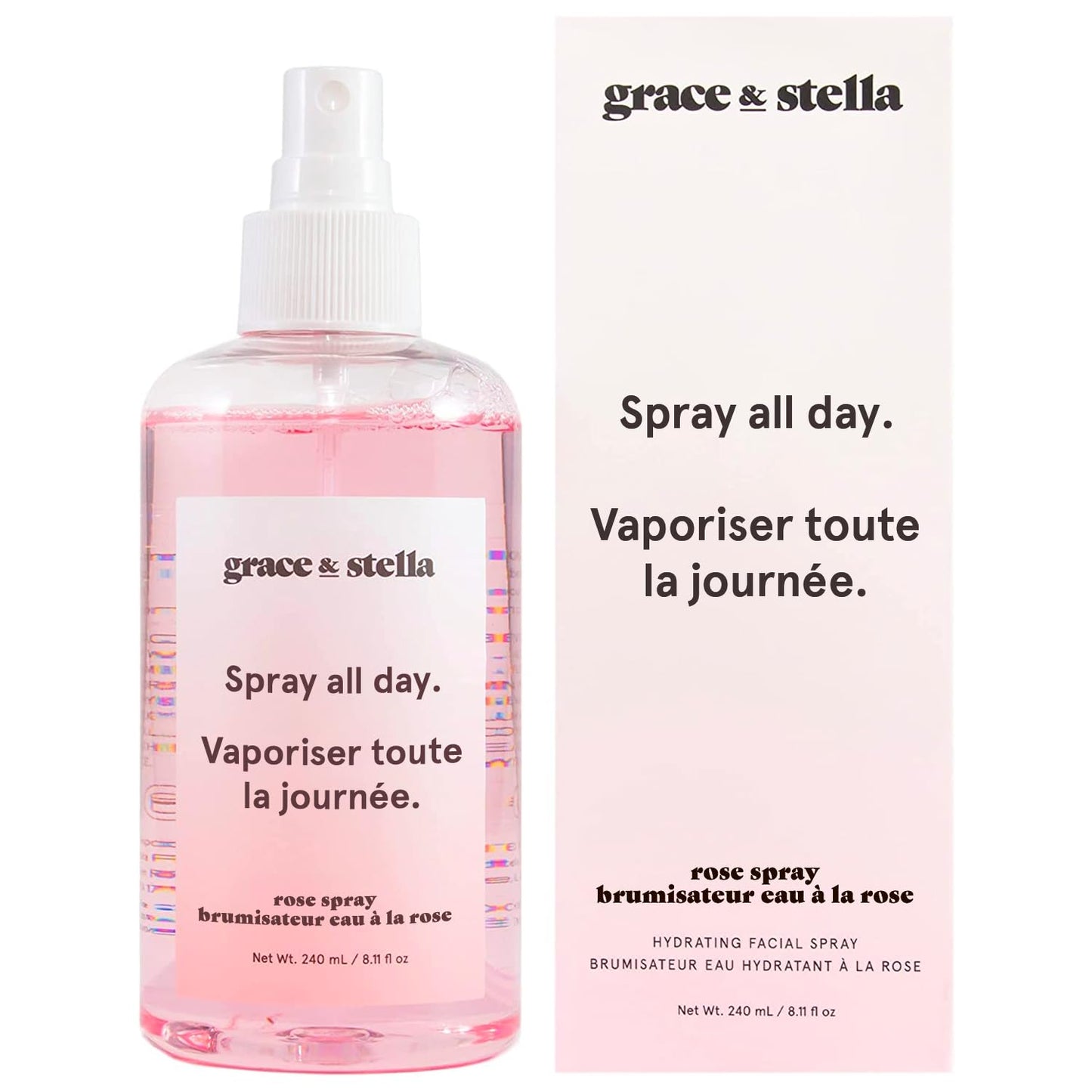 Grace and Stella Award Winning Rose Water Facial Spray (240ml) - Vegan - Rose Water Spray For Face - Rosewater Spray Toner Rose Hydrosol - Rose Spray Facial Mist - Rosewater Spray Toner Rose Hydrosol - Spray all Day - Available at All In One Marketplace Canada