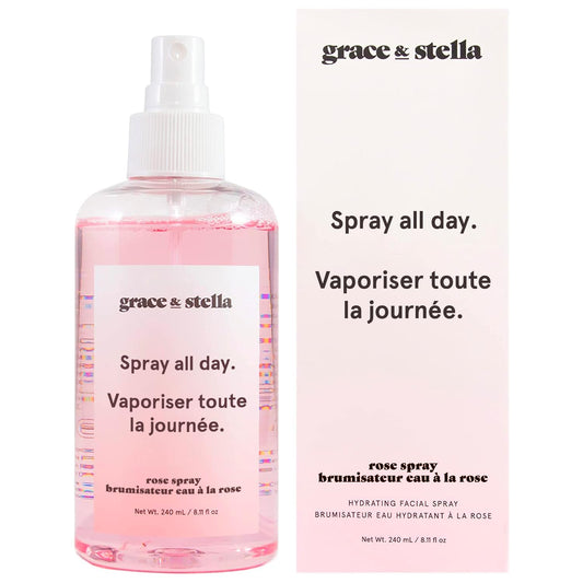 Grace and Stella Award Winning Rose Water Facial Spray (240ml) - Vegan - Rose Water Spray For Face - Rosewater Spray Toner Rose Hydrosol - Rose Spray Facial Mist - Rosewater Spray Toner Rose Hydrosol - Spray all Day - Available at All In One Marketplace Canada