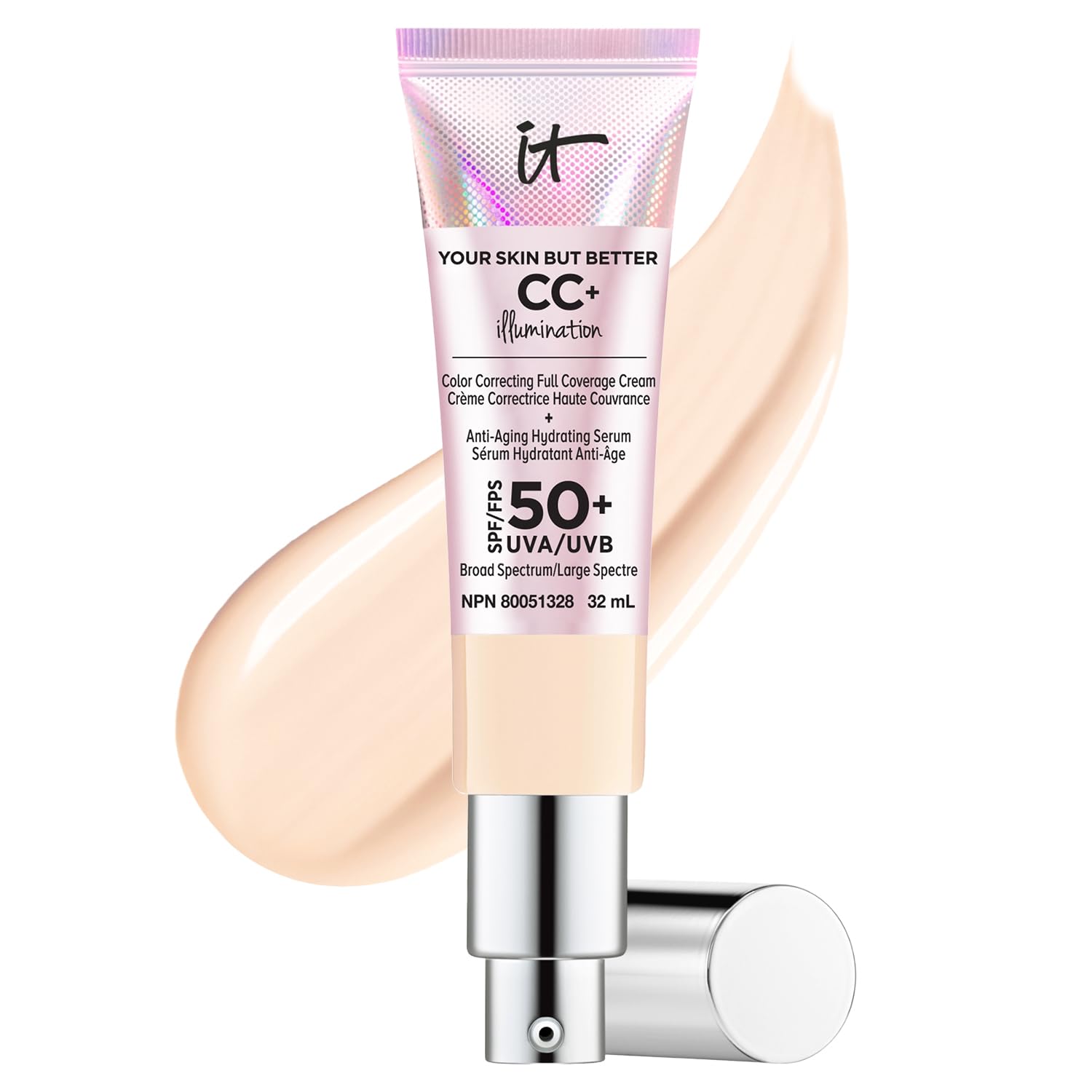 IT Cosmetics Your Skin But Better CC+ Cream Illumination, Fair Light (W) - Color Correcting Cream, Full-Coverage Foundation, Anti-Aging Serum & SPF 50+ Sunscreen - Radiant Finish - 1.08 fl oz IT Cosmetics