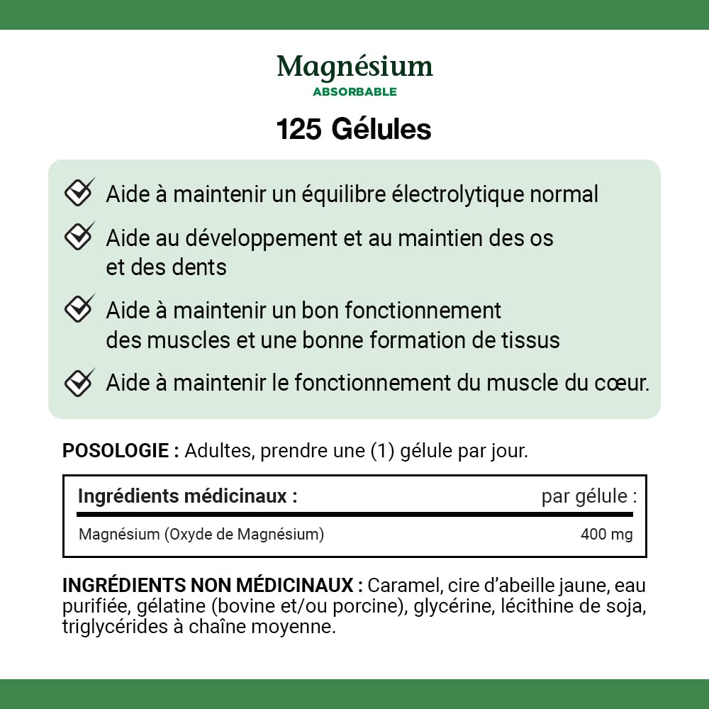 Nature's Bounty Absorbable Magnesium 400mg, Multi-coloured, 125 Softgels - Available at All In One Marketplace Canada