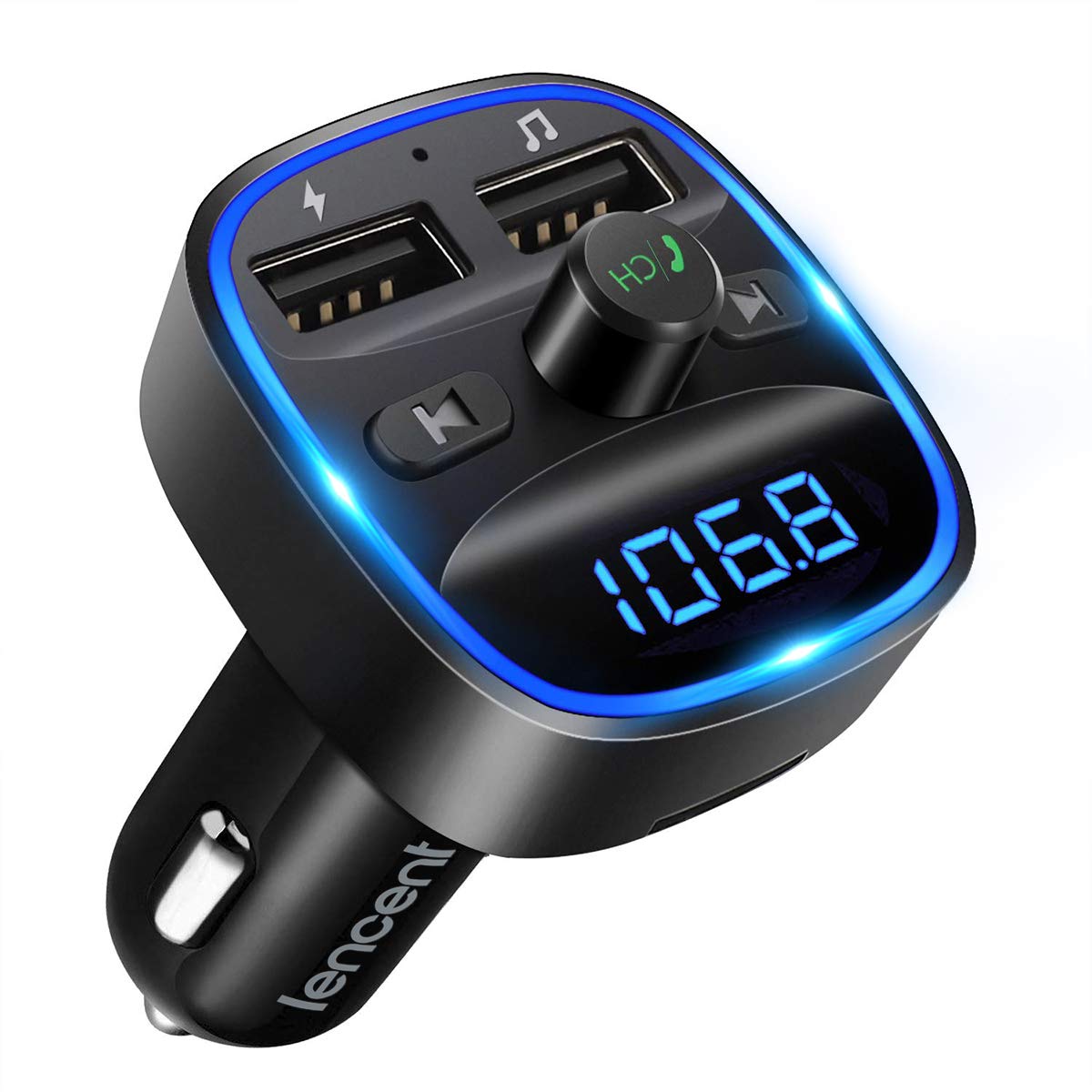 LENCENT FM Transmitter, Bluetooth FM Transmitter Wireless Radio Adapter Car Kit with Dual USB Charging Car Charger MP3 Player Support TF Card & USB Disk - Available at All In One Marketplace Canada