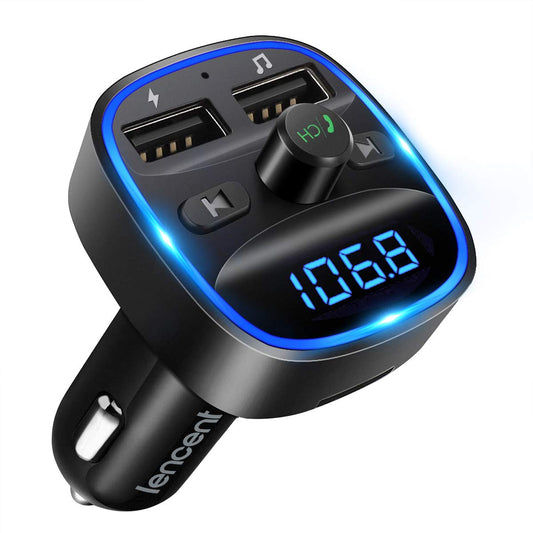 LENCENT FM Transmitter, Bluetooth FM Transmitter Wireless Radio Adapter Car Kit with Dual USB Charging Car Charger MP3 Player Support TF Card & USB Disk - Available at All In One Marketplace Canada