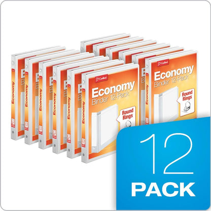 Cardinal Economy 3-Ring Binders, 1/2", Round Rings, Holds 125 Sheets, ClearVue Presentation View, Non-Stick, White, Carton of 12 (90601)